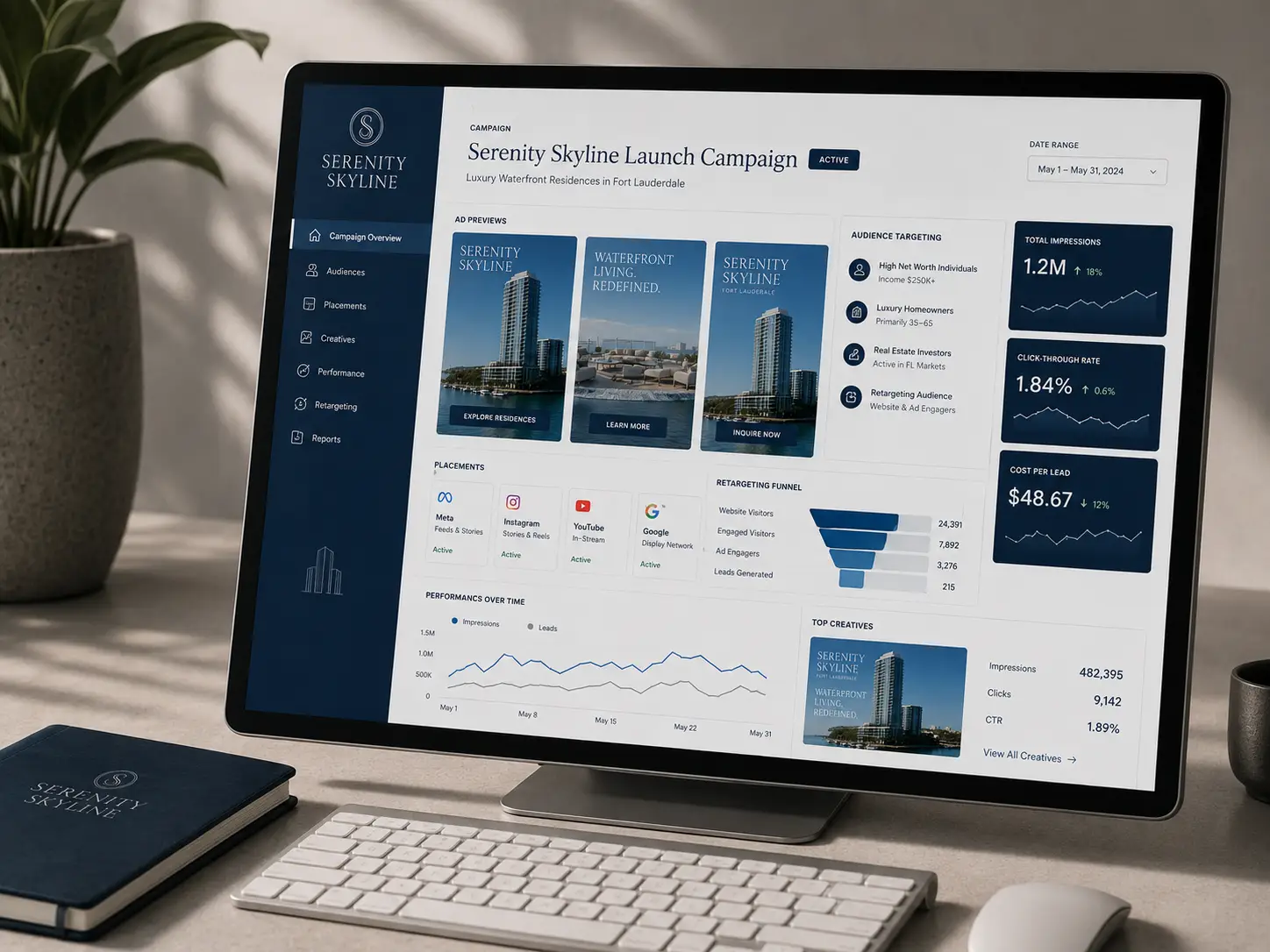 Digital advertising campaign dashboard for luxury real estate marketing